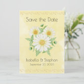 Daisies White Yellow Floral Typografie Save The Date (Staand voorkant)