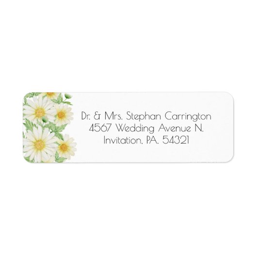 Daisies White Yellow Floral Typography Address Lab Etiket (Voorkant)