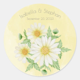 Daisies White Yellow Floral Typography Ronde Sticker