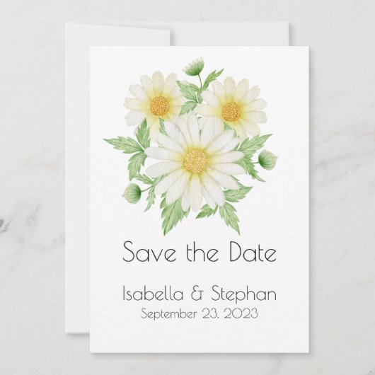 Daisies White Yellow Floral Typography Save The Date (Voorkant)