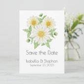 Daisies White Yellow Floral Typography Save The Date (Staand voorkant)