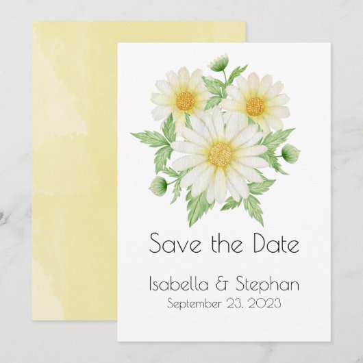 Daisies White Yellow Floral Typography Save The Date (Voorkant / Achterkant)
