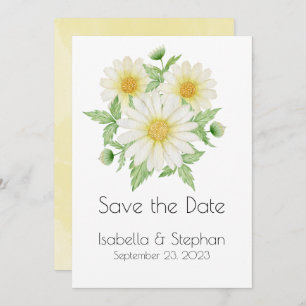 Daisies White Yellow Floral Typography Save The Date