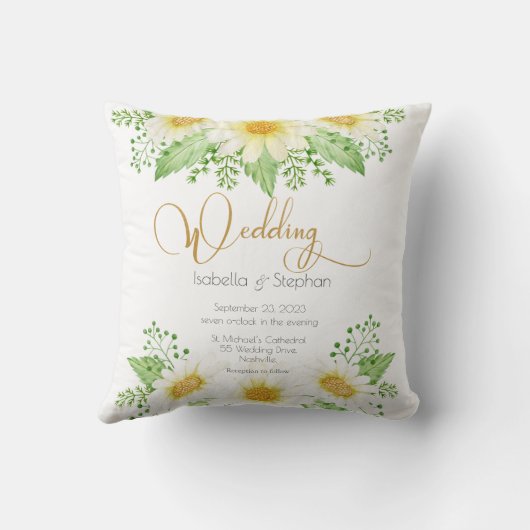 Daisies White Yellow Floral Wedding Kussen (Achterkant)