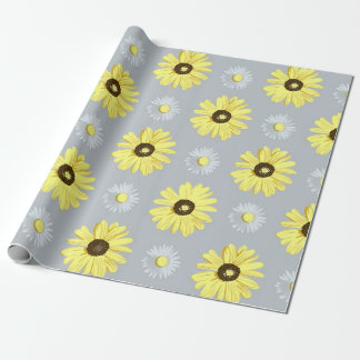 Daisies White Yellow op grijs omslagpapier Cadeaupapier