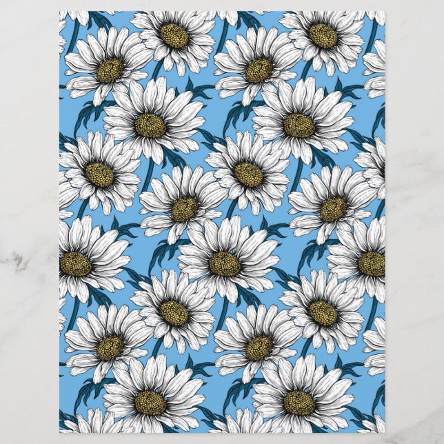 Daisies, wilde bloemen op blauw (Voorkant)