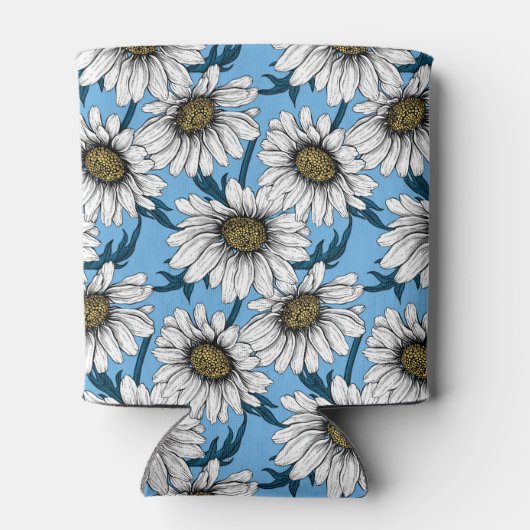 Daisies, wilde bloemen op blauw blikjeskoeler (Achterkant)