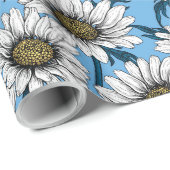 Daisies, wilde bloemen op blauw cadeaupapier (Rol Hoek)