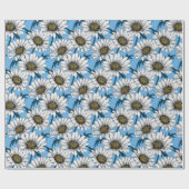 Daisies, wilde bloemen op blauw cadeaupapier (Vlak)