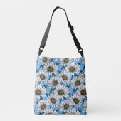 Daisies, wilde bloemen op blauw crossbody tas (Achterkant)