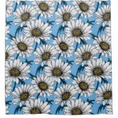 Daisies, wilde bloemen op blauw douchegordijn (Voorkant)
