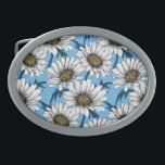 Daisies, wilde bloemen op blauw gesp<br><div class="desc">Handgetrokken vectorpatroon met witte daisbloemen</div>