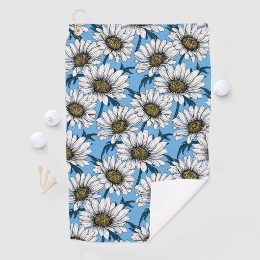 Daisies, wilde bloemen op blauw golfhanddoek (Insitu)