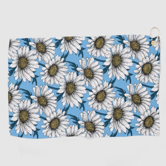 Daisies, wilde bloemen op blauw golfhanddoek (Horizontaal)