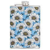 Daisies, wilde bloemen op blauw heupfles (Voorkant)