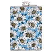 Daisies, wilde bloemen op blauw heupfles (Achterkant)