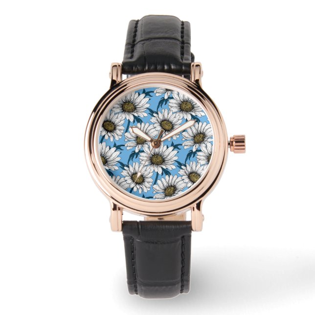 Daisies, wilde bloemen op blauw horloge (Voorkant)
