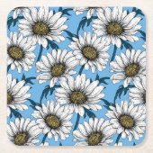 Daisies, wilde bloemen op blauw kartonnen onderzetters (Voorkant)