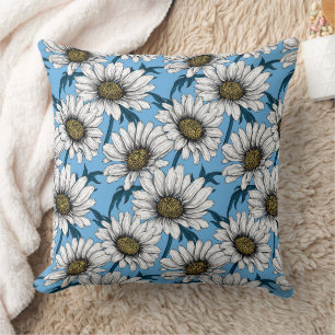Daisies, wilde bloemen op blauw kussen