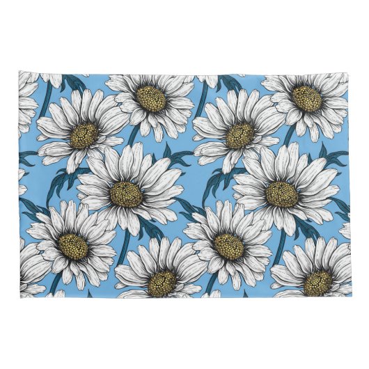 Daisies, wilde bloemen op blauw kussensloop (Achterkant-Rechts)