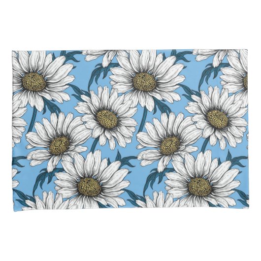 Daisies, wilde bloemen op blauw kussensloop (Voorkant-Rechts)