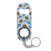 Daisies, wilde bloemen op blauw mini flessenopener (Achterkant)