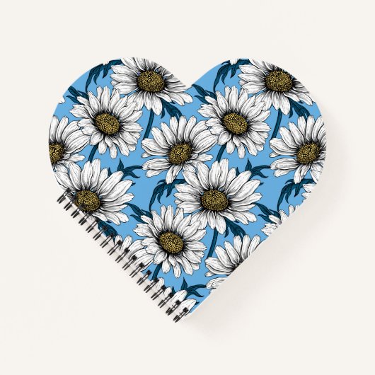 Daisies, wilde bloemen op blauw notitieboek (Voorkant)