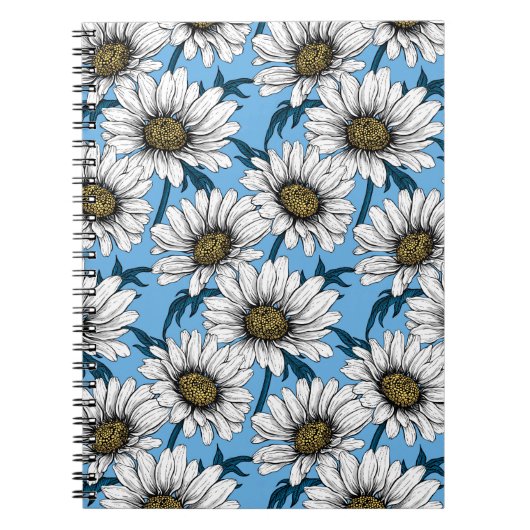 Daisies, wilde bloemen op blauw notitieboek (Voorkant)