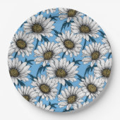 Daisies, wilde bloemen op blauw papieren bordje (Voorkant)