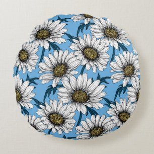 Daisies, wilde bloemen op blauw rond kussen