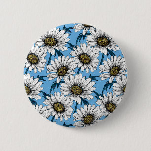 Daisies, wilde bloemen op blauw ronde button 5,7 cm