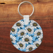 Daisies, wilde bloemen op blauw sleutelhanger (Voorkant)