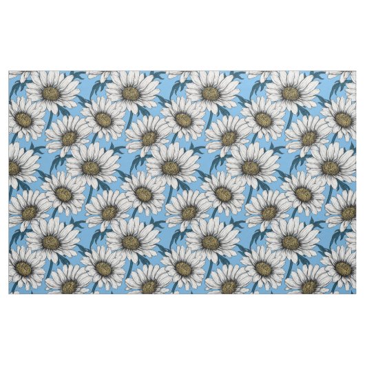 Daisies, wilde bloemen op blauw stof (Fat Quarter)