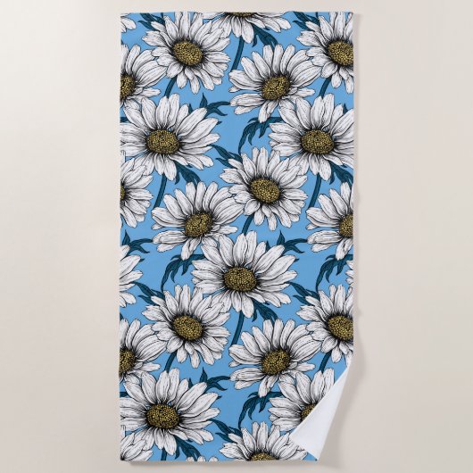 Daisies, wilde bloemen op blauw strandlaken (Voorkant)