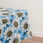 Daisies, wilde bloemen op blauw tafelkleed (Voorbeeld)