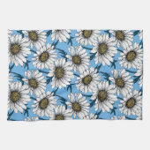 Daisies, wilde bloemen op blauw theedoek (Horizontaal)