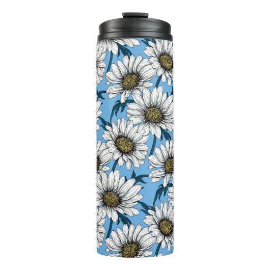 Daisies, wilde bloemen op blauw thermosbeker (Voorkant)