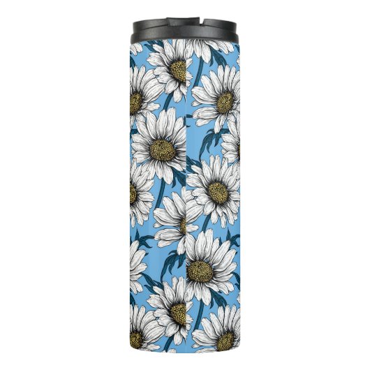 Daisies, wilde bloemen op blauw thermosbeker (Achterkant)