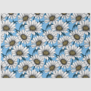 Daisies, wilde bloemen op blauw tissuepapier