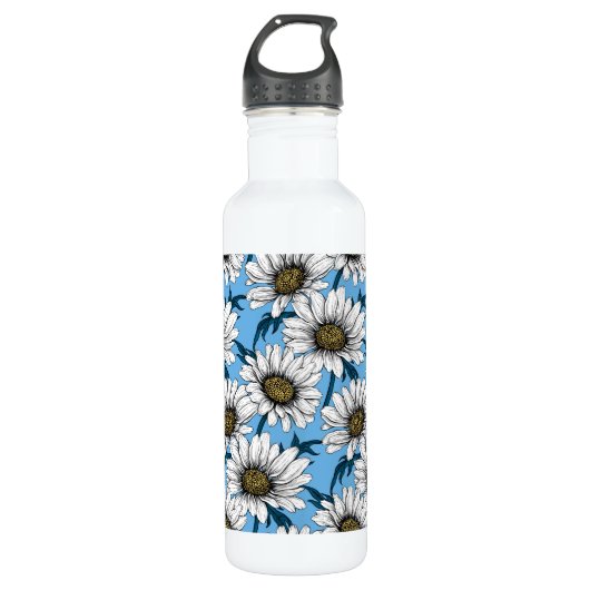 Daisies, wilde bloemen op blauw waterfles  (Voorkant)