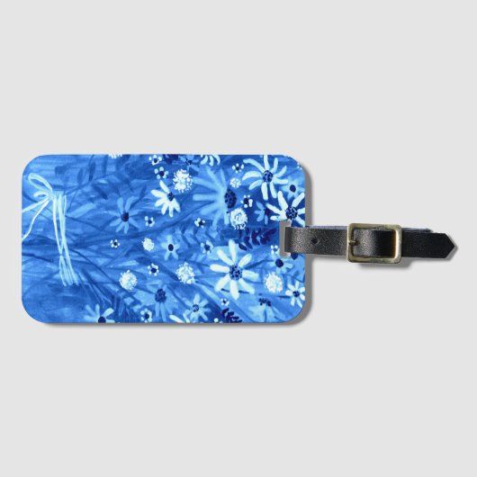 Daisies Wildflower Bouquet Waterverf Blue Bagagelabel (Voorkant (horizontaal))