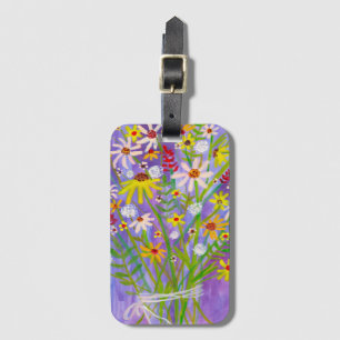 Daisies Wildflower Bouquet Waterverf Paars Bagagelabel