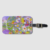 Daisies Wildflower Bouquet Waterverf Paars Bagagelabel (Voorkant (horizontaal))
