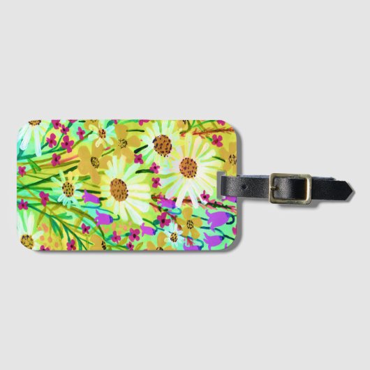 Daisies Wildflower Bouquet Waterverf Pattern Bagagelabel (Voorkant (horizontaal))