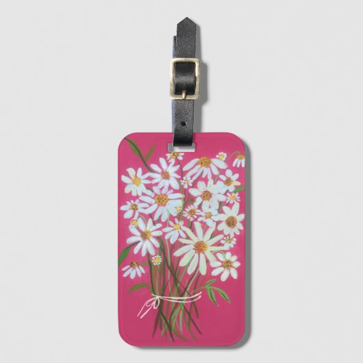 Daisies Wildflower Bouquet Waterverf Roze Bagagelabel (Voorkant (verticaal))