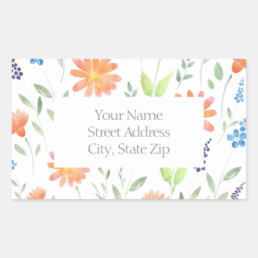 Daisies Wildflower Waterverf Flower Motif Rechthoekige Sticker (Voorkant)