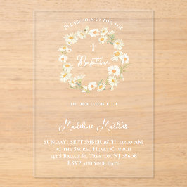 daisies wreath Baptism Invitation Acryl Uitnodigingen