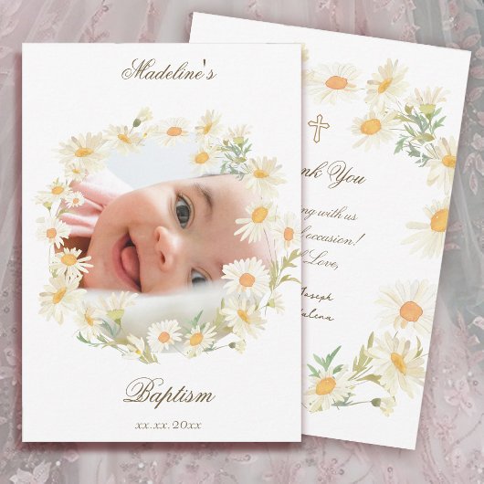 daisies wreath Baptism small thank you card  Kaart