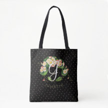  Daisies Wreath Monogram Elegant Black