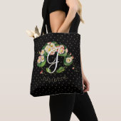 Daisies Wreath Monogram Elegant Black Tote Bag (Dichtbij)
